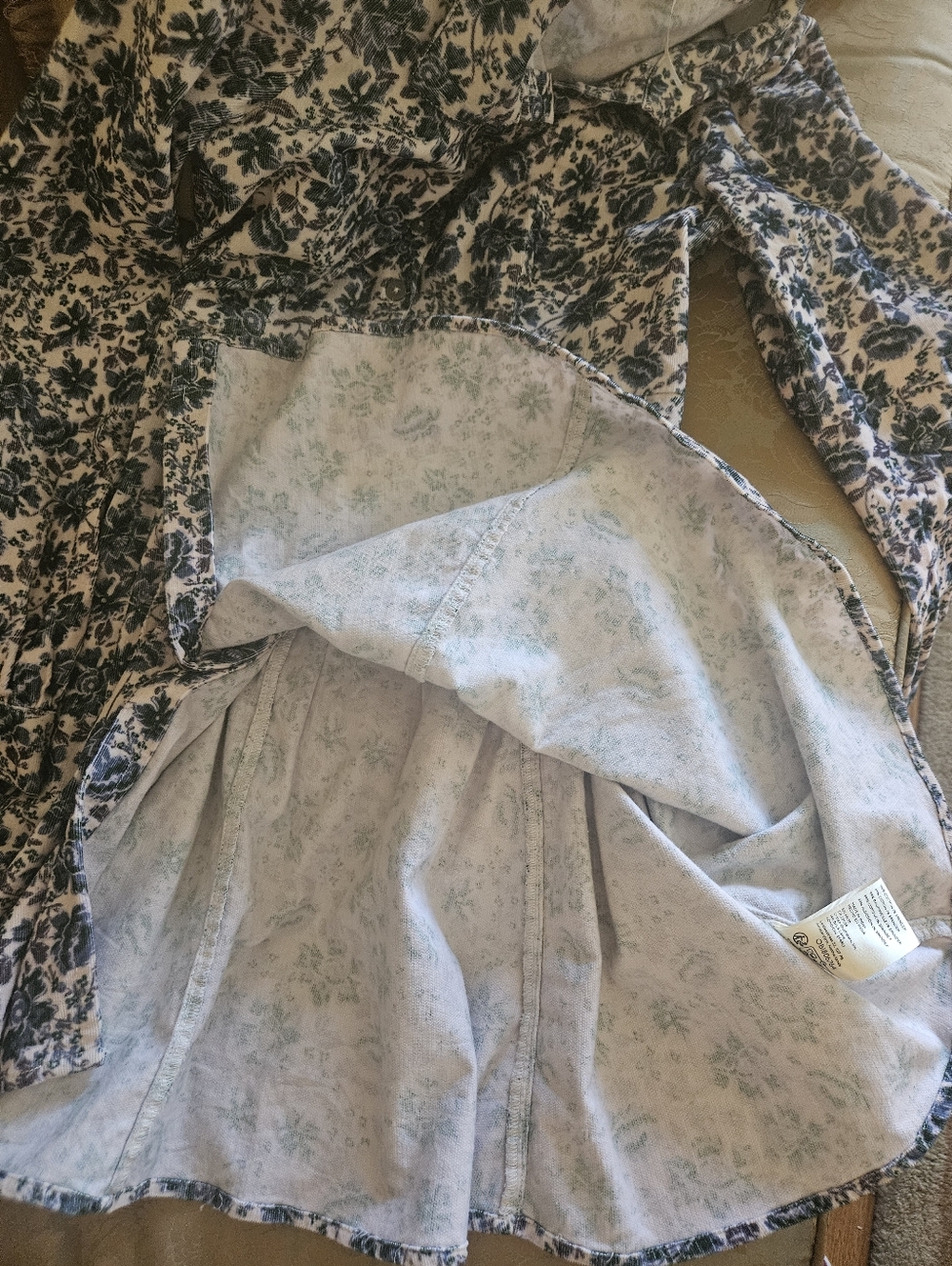Free People CorduroyBlue and White Floral Mini Dress - Picture 14 of 17